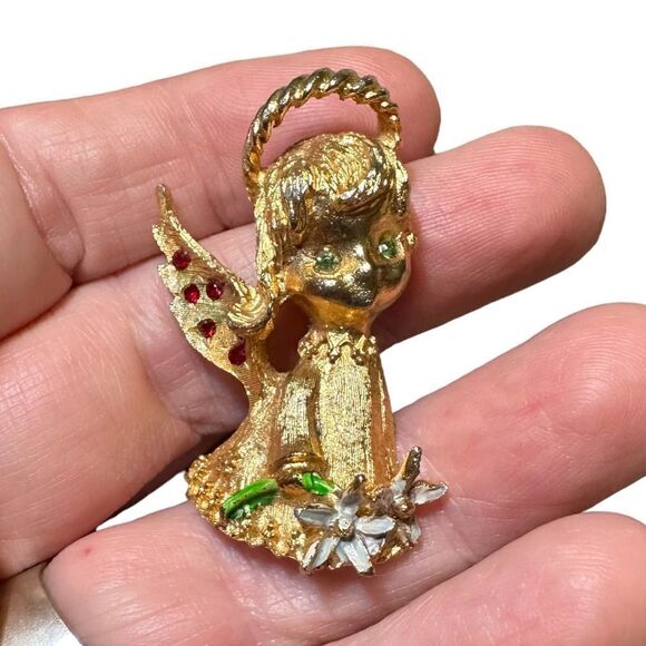 Vintage Lot Christmas Pins MYLU Cherub, Avon Christmas Basket, Stick Pin Plus - Picture 3 of 12